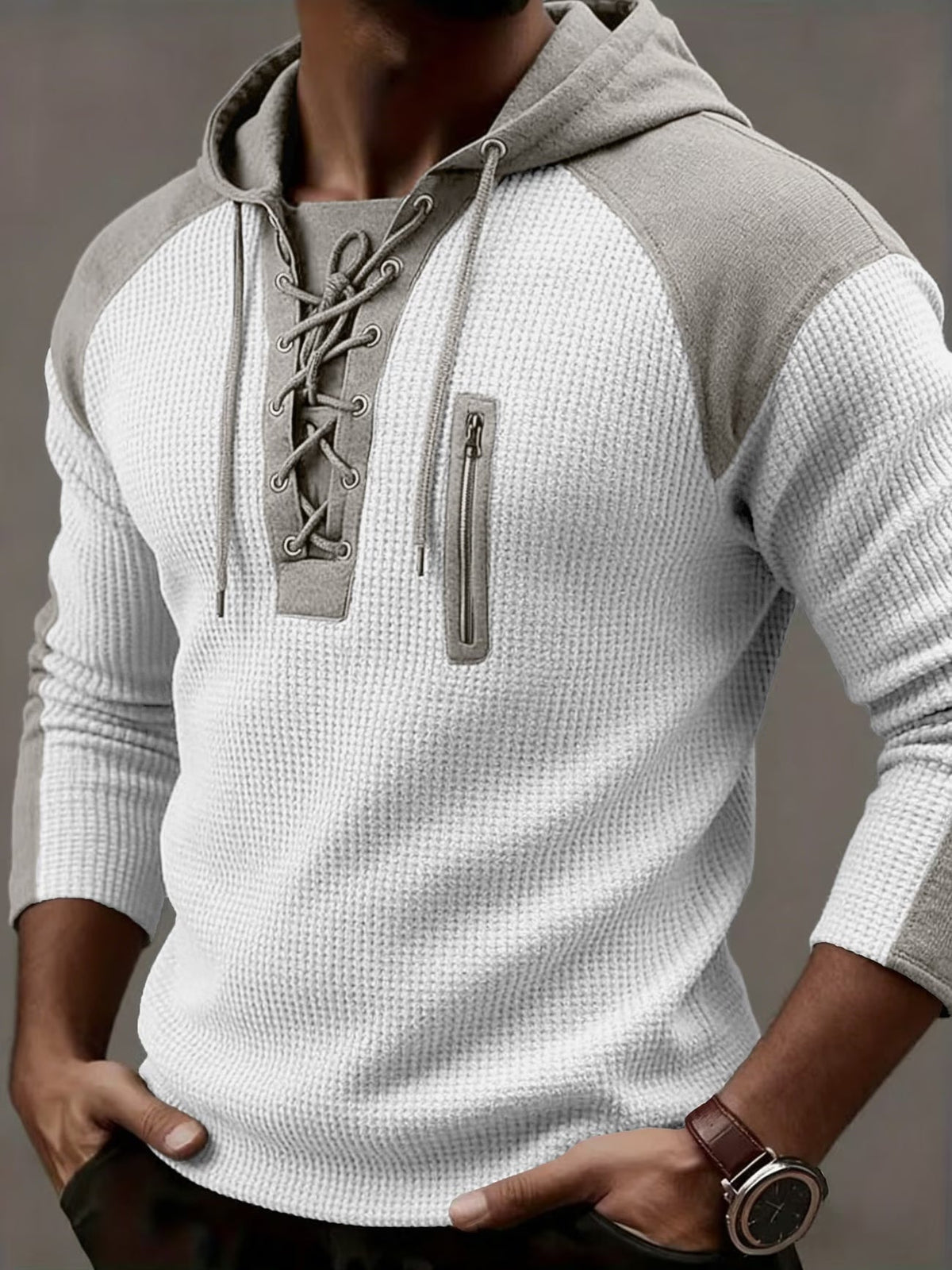 Blaine | Contrast Shoulder Lace Up Hoodie