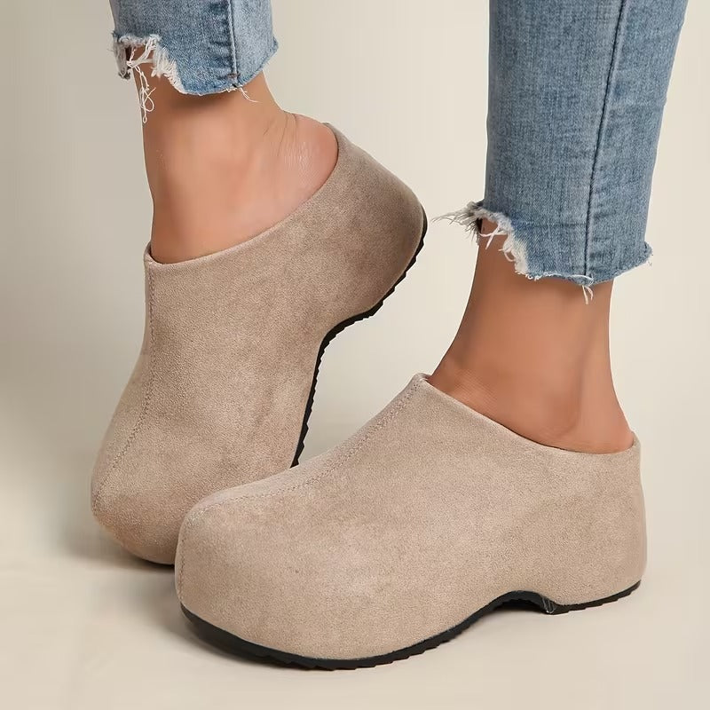 Zyndra | Minimal Suede Closed Toe Chunky Platform Mules