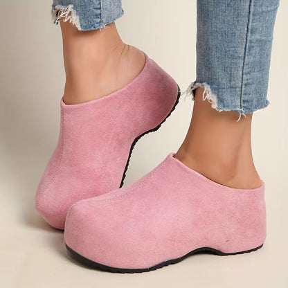 Zyndra | Minimal Suede Closed Toe Chunky Platform Mules