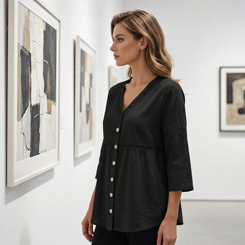 Dorothea | Artisan Trim Button Front Blouse