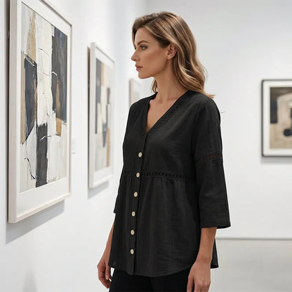 Dorothea | Artisan Trim Button Front Blouse