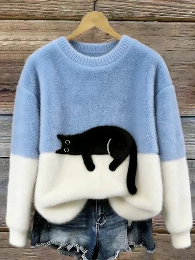 Uvelia | Cozy Cat Graphic Knit Sweater