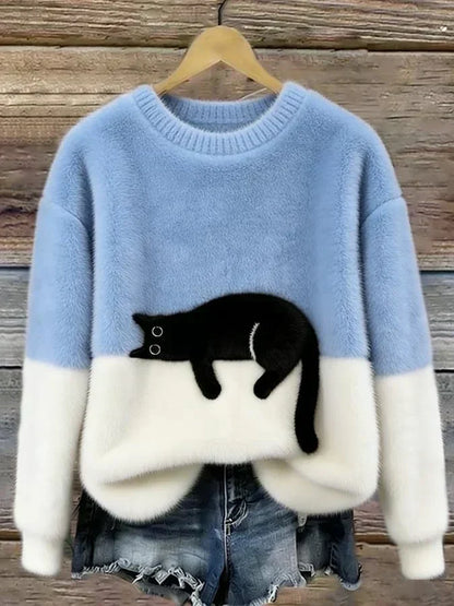 Uvelia | Cozy Cat Graphic Knit Sweater