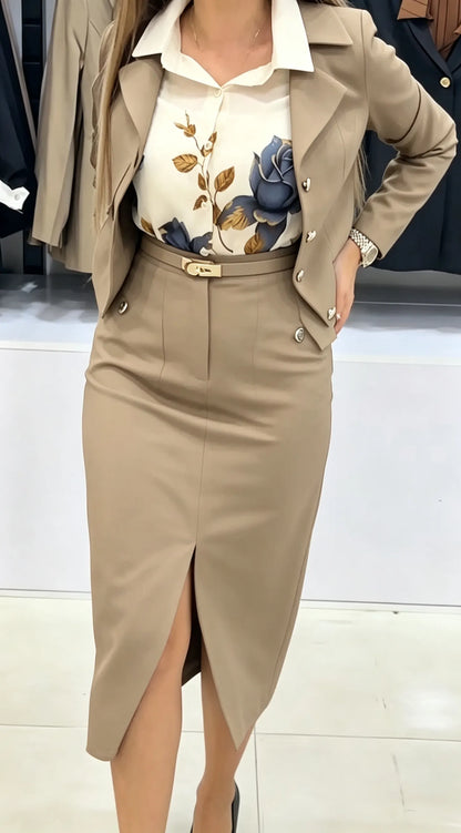 Xylena | Tailored Button Blazer Skirt Set
