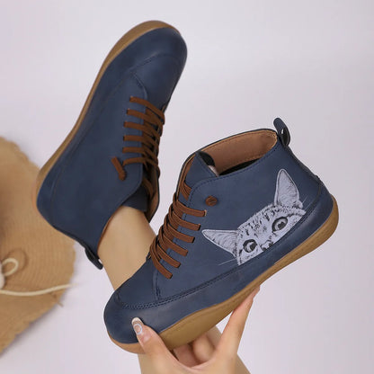 Zelmira | Cat Detail Lace Up Ankle Shoes