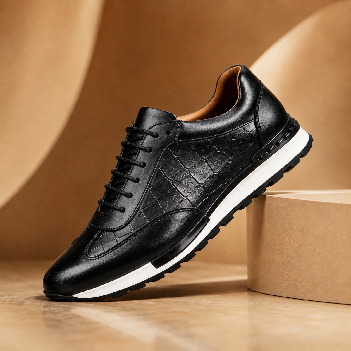 Leander | Embossed Lace Up Walking Shoes