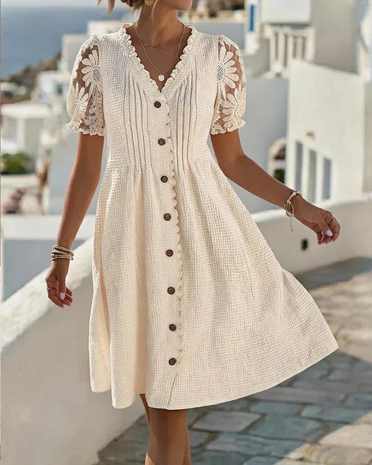 Deliora | Elegant Lace Sleeve Day Dress