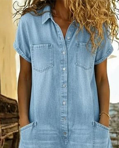 Nymerisse | Short Sleeve Denim Utility Romper