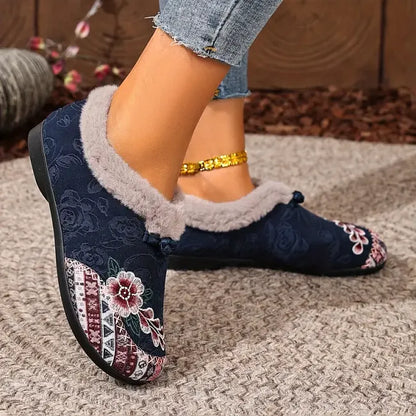 Petaline | Floral Embroidered Fleece Lined House Shoes