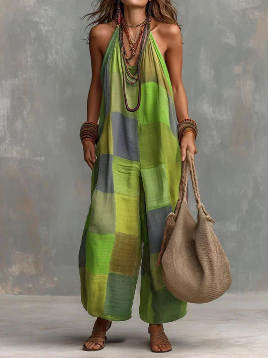 Davielle | Patchwork Halter Wide Leg Jumpsuit
