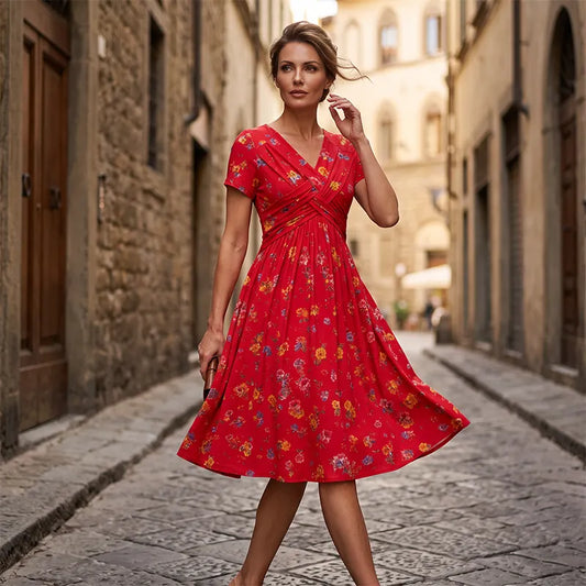 Oriavelle | Flowy V-Neck Midi Dress
