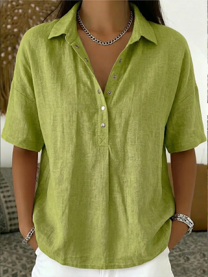 Fennix | Popover Collar Linen Short Sleeve Casual Shirt