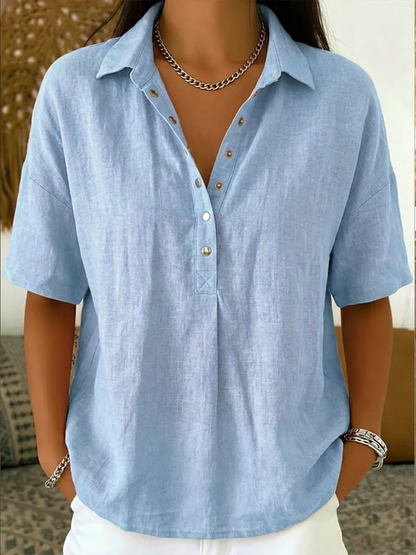 Fennix | Popover Collar Linen Short Sleeve Casual Shirt