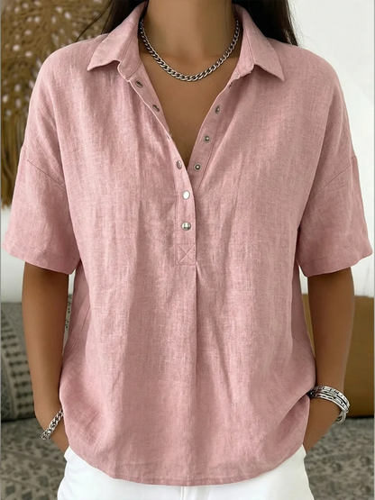 Fennix | Popover Collar Linen Short Sleeve Casual Shirt