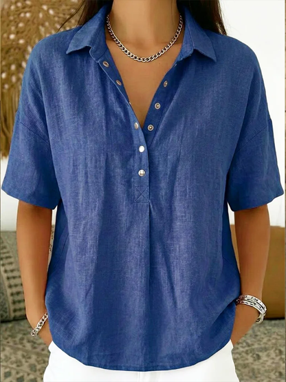Fennix | Popover Collar Linen Short Sleeve Casual Shirt