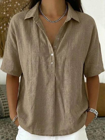 Fennix | Popover Collar Linen Short Sleeve Casual Shirt