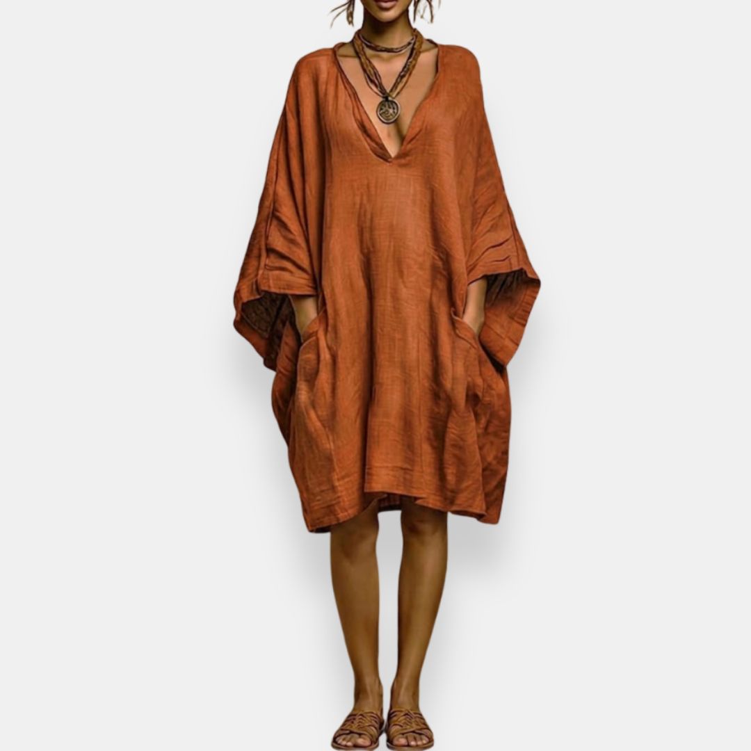 Nicolette | Flowing V Neck Shift Dress