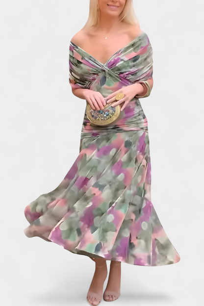Mirevanna | Twist Front Printed Evening Dress