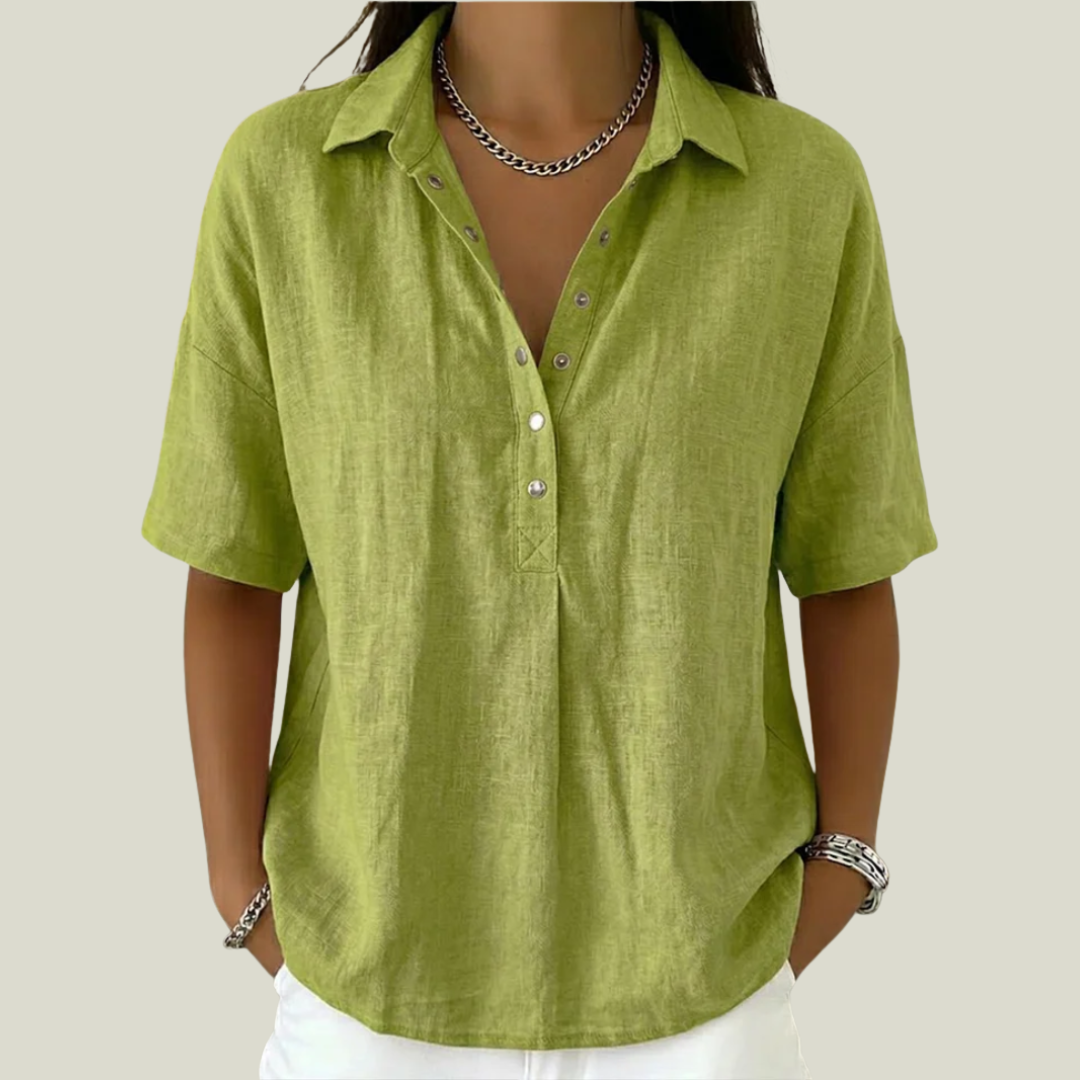 Cassara | Relaxed Collared Henley Blouse