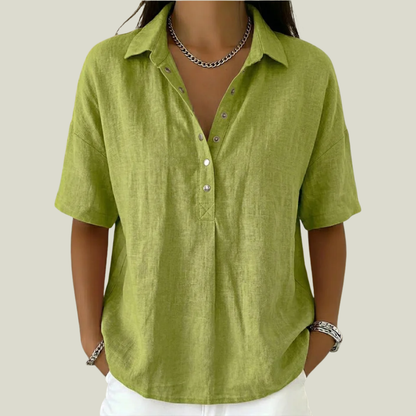 Cassara | Relaxed Collared Henley Blouse