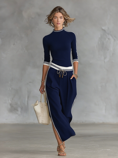 Rosalynne | Contrast Trim Two Piece Pants Set