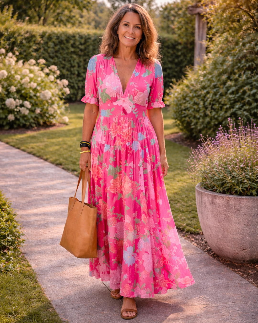 Elysianne | Floral Pleated V Neck Maxi Dress
