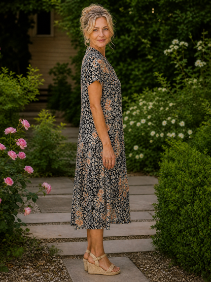 Lucinda | Vintage Floral V Neck Midi Dress