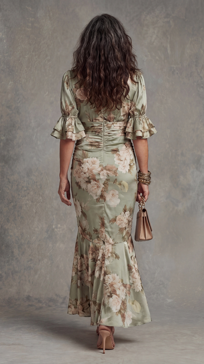 Calithera | Ruffle Sleeve Evening Maxi Dress