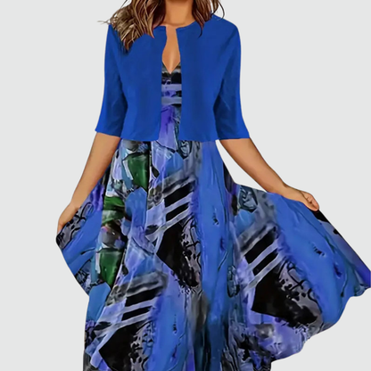 Norah | Abstract Flowy Dress and Cardigan Set