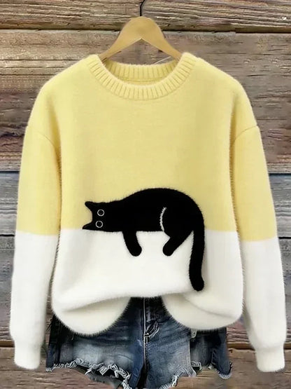 Uvelia | Cozy Cat Graphic Knit Sweater
