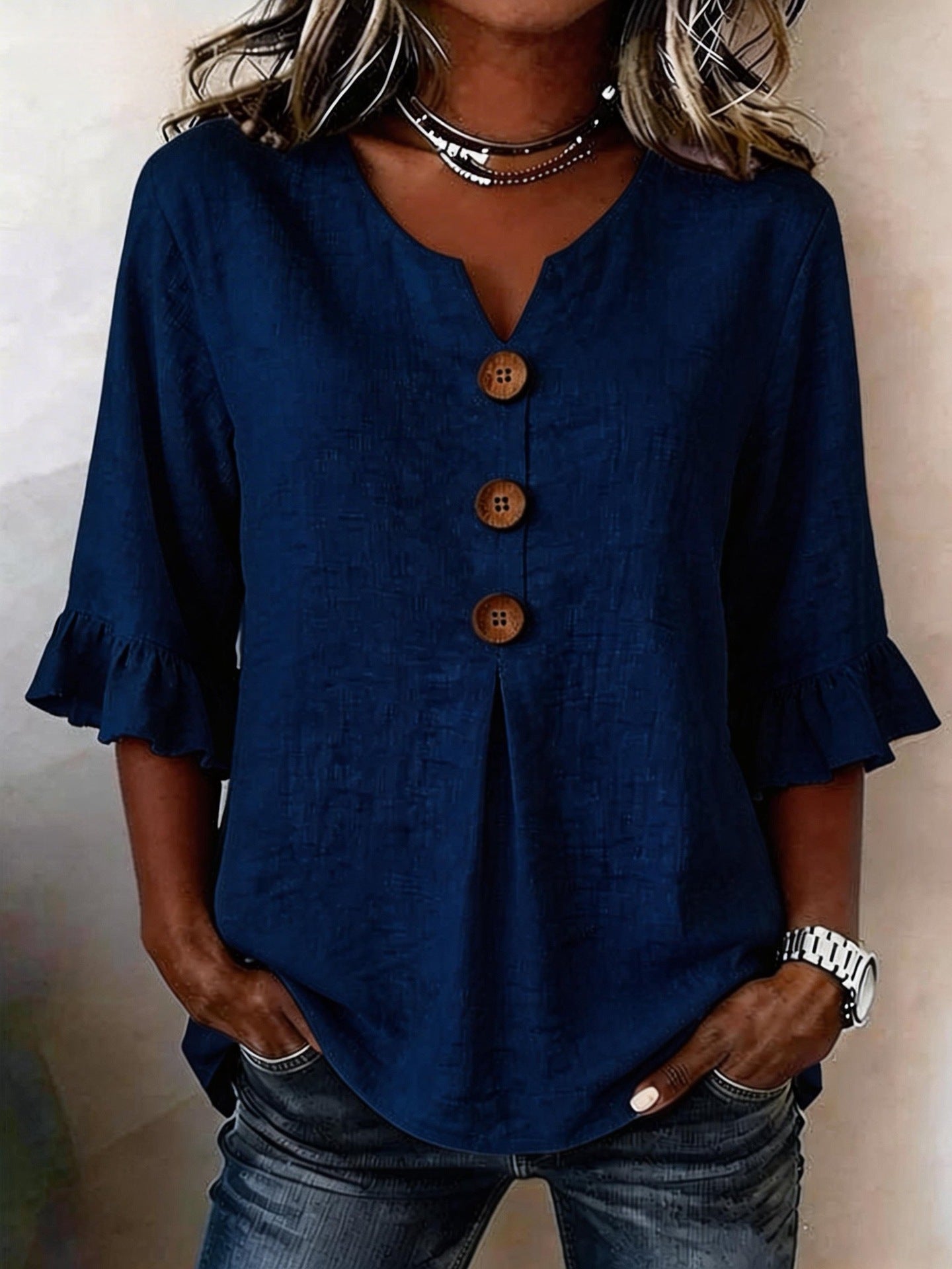Loravelle | Ruffle Sleeve Button Front Blouse
