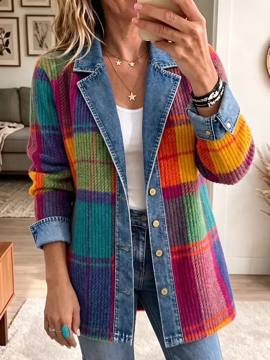 Tavina | Colour Block Knit Denim Jacket