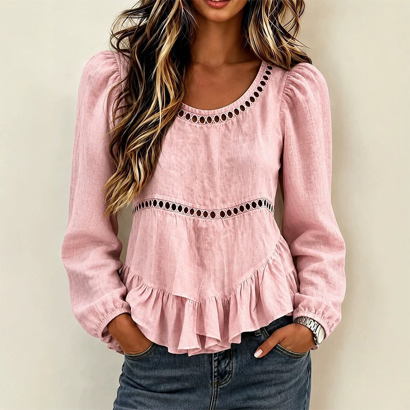Maravelle | Puff Sleeve Peplum Blouse