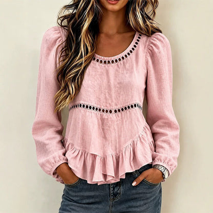 Maravelle | Puff Sleeve Peplum Blouse