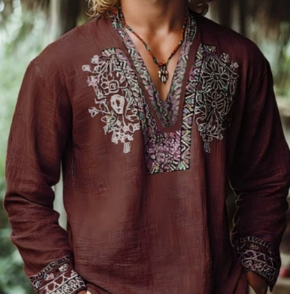 Kingsley | Relaxed Tribal Detail Linen Shirt