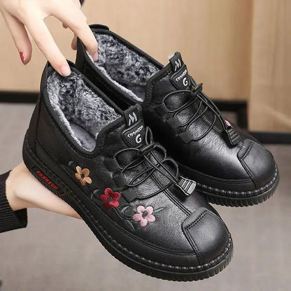 Waverly | Floral Detail Fleece Lined Ankle Shoes