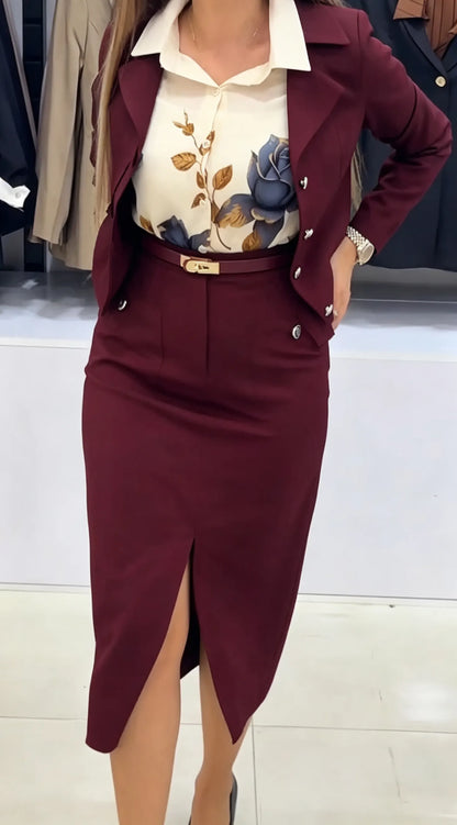 Xylena | Tailored Button Blazer Skirt Set
