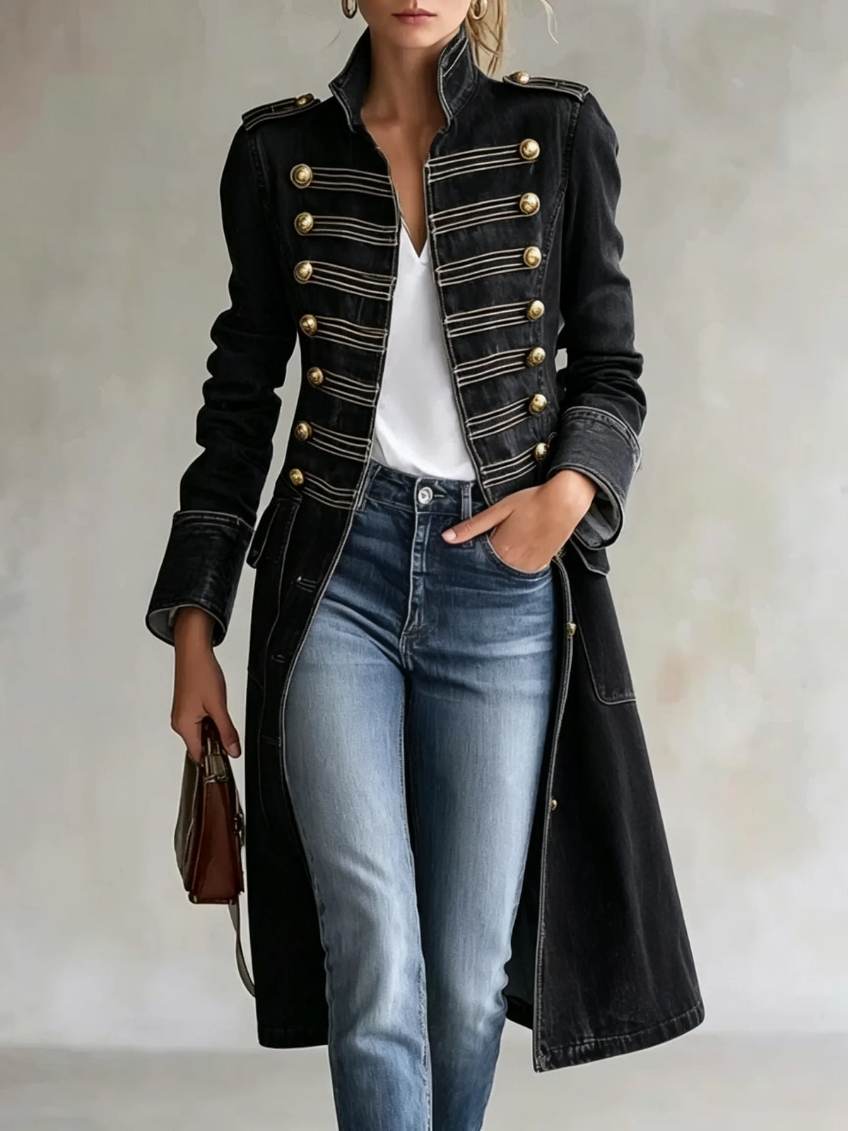 Sabella | Military Button Tailored Denim Coat