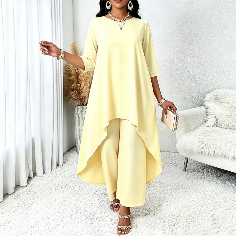 Ysella | Relaxed Asymmetric Wide Leg Pants Set