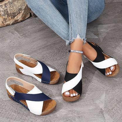 Lyndrel | Colour Block Open Toe Comfort Wedge Sandals