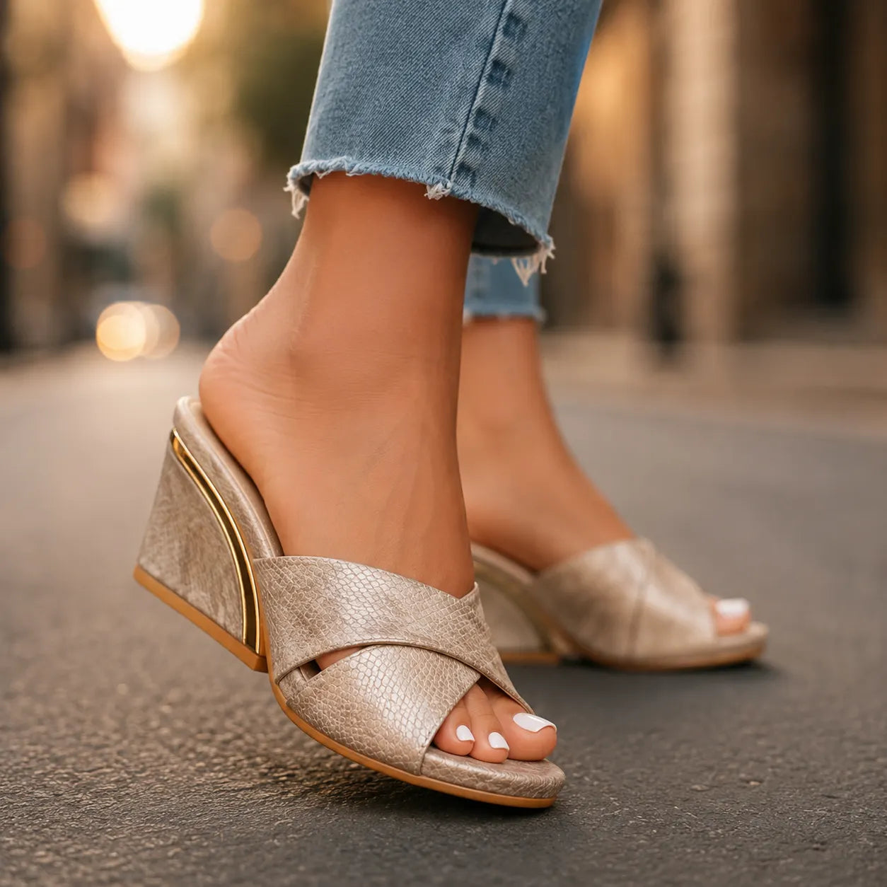 Odessa | Cross Strap Wedge Mule Sandals