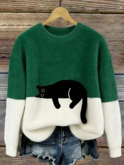 Uvelia | Cozy Cat Graphic Knit Sweater