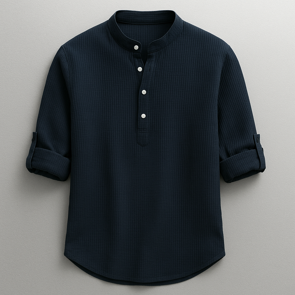 Dravion | Textured Button Neck Shirt