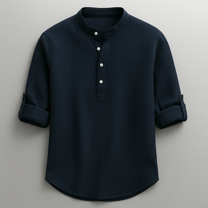 Dravion | Textured Button Neck Shirt