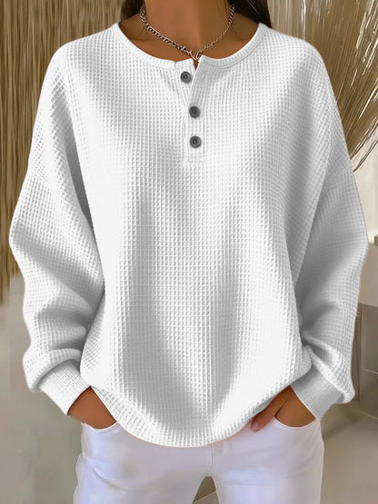 Gwyneth | Waffle Knit Button Pullover Sweater