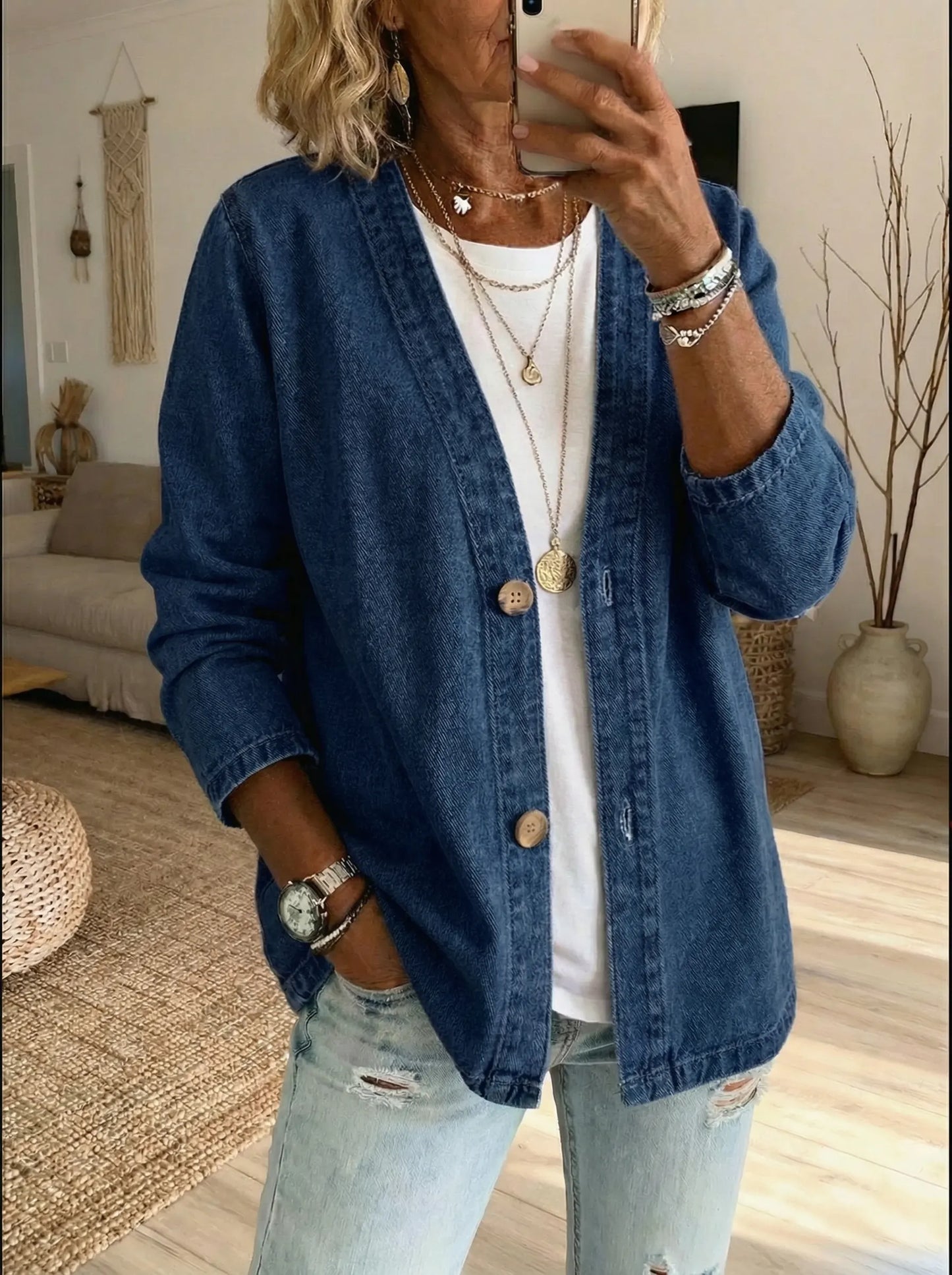 Paisley | Relaxed Fit Denim Button Cardigan