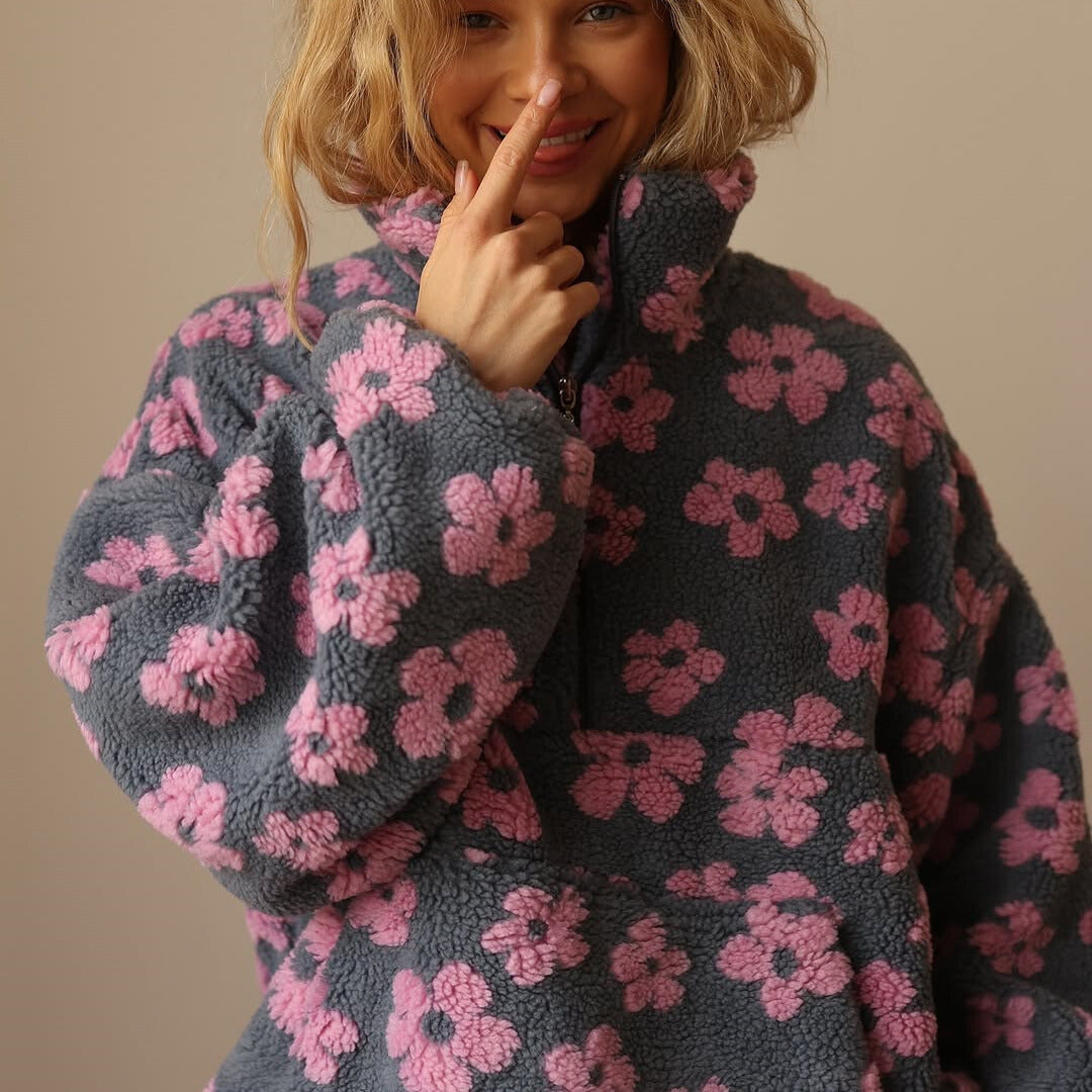 Jolene | Cosy Floral Fleece Half Zip Sweater