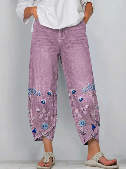 Calivra | Relaxed Embroidered Denim Trousers