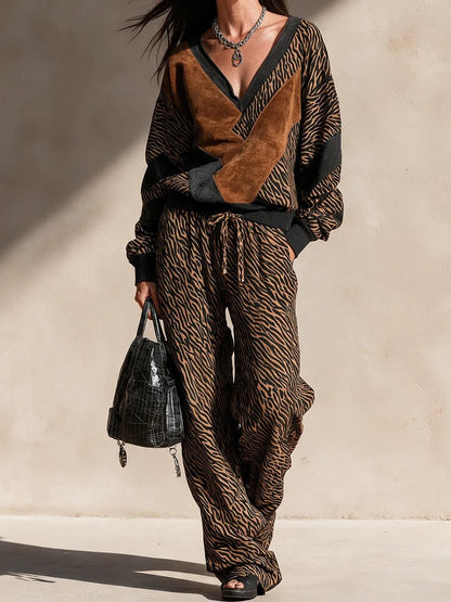 Francesca | V Neck Wide Leg Pants Set