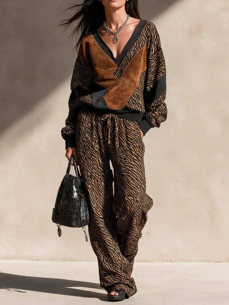 Francesca | V Neck Wide Leg Pants Set